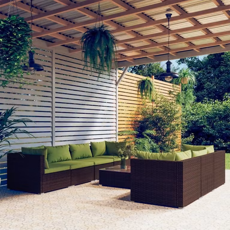 Maison Exclusive - Set da giardino 8 pezzi con cuscini in polyrattan marrone