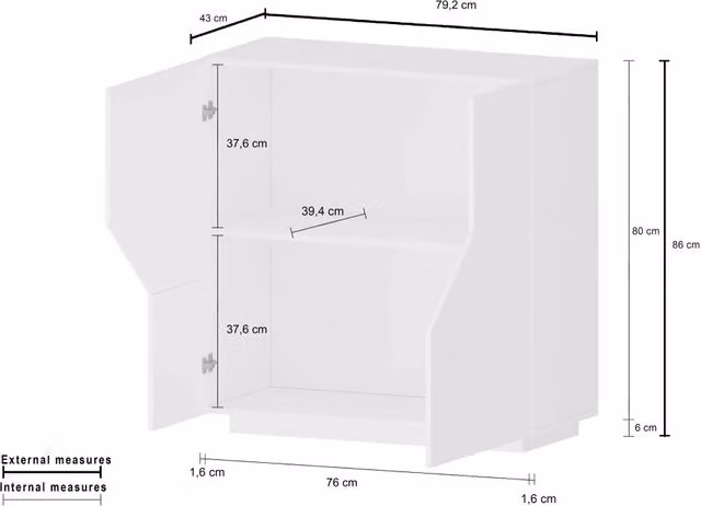 Credenza 80x43cm madia bianca 2 vani soggiorno camera cucina Adara