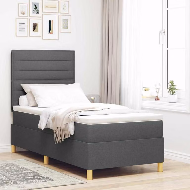 Maison Exclusive - Letto boxspring con materasso grigio scuro 100 x 200 cm tessuto