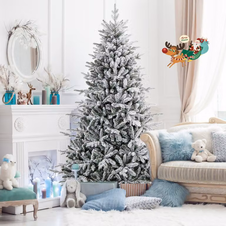 Albero di Natale artificiale innevato Costway con luci LED e 8 modalità luminose, Altezza: 218 cm