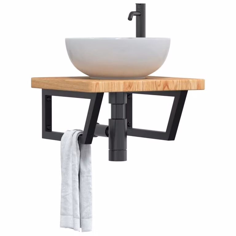 vidaXL Ripiano a Parete per Lavabo in Rovere e Metallo, Marrone e Nero