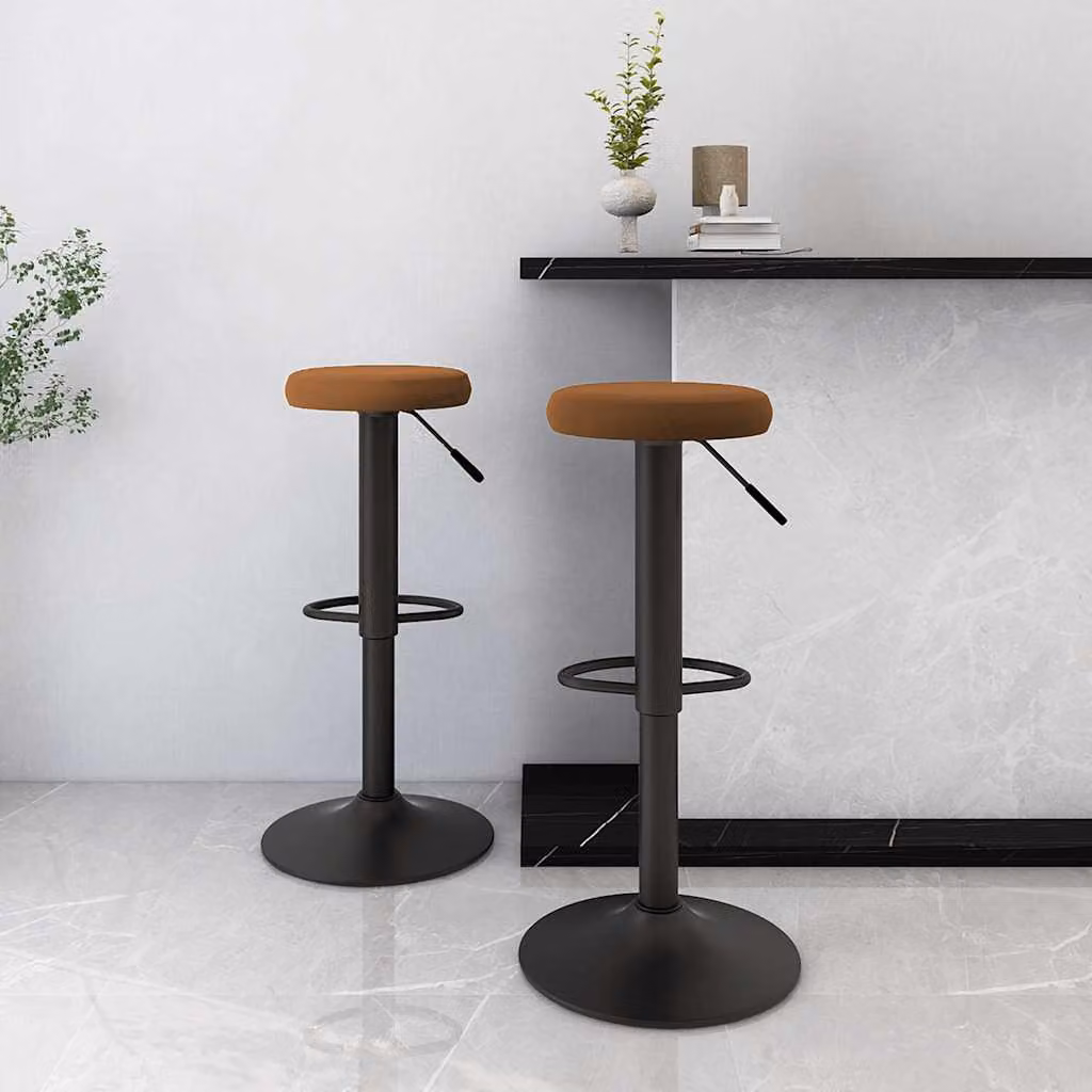 Set di 2 sgabelli da bar moderni vidaXL in velluto marrone con base in metallo e seduta girevole a 360 gradi