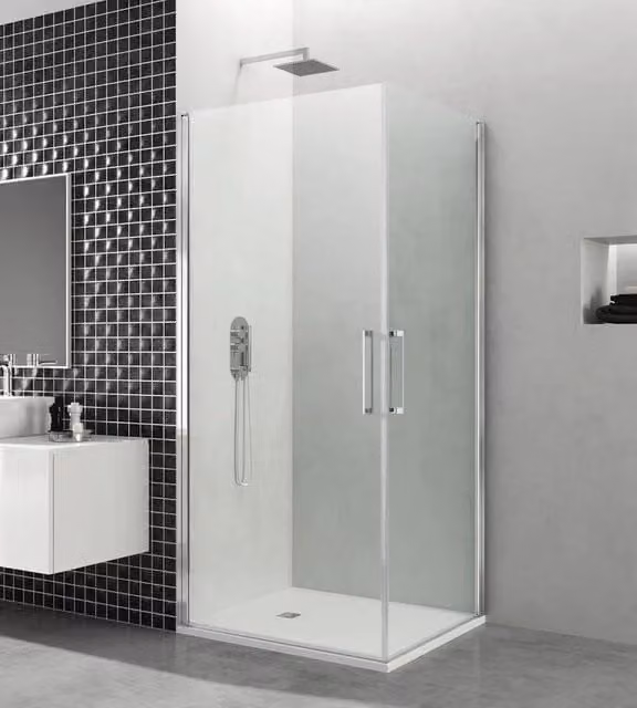 Box doccia angolare DUCHA OPEN con 2 porte battenti, trasparente, cromo, L/P: 45 x 45 cm