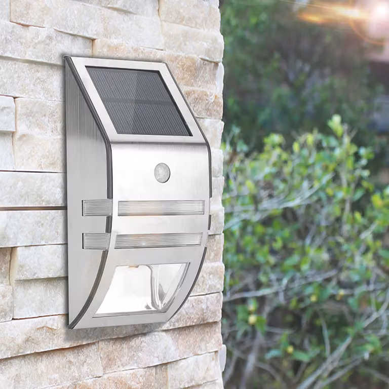 Rilevatore di movimento PIR a energia solare 2 LED sentiero parete luce giardino luci di sicurezza argento bianco puro