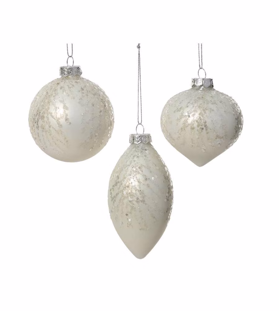 Decoris Pallina di Vetro Bianca - Decorazioni Argento - 8cm