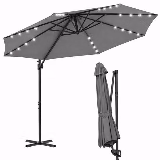 Ombrellone solare da 300 cm - con LED - sistema di rotazione e inclinazione a 360° - supporto per altezza regolabile - resistente all'acqua