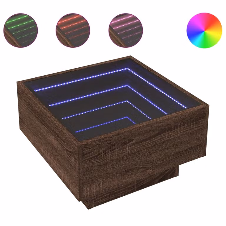 Tavolino Salotto con LED Rovere Marrone 50x50x30 cm Multistrato