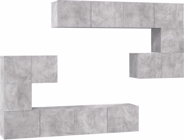 Set di Mobili Porta TV 8 pz | Armadietto TV | Mobile Porta TV Grigio Cemento in Legno Multistrato