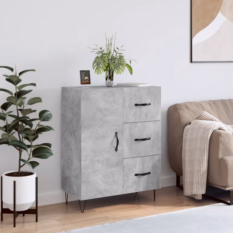 Credenza vidaXL in legno multistrato e metallo, Grigio Cemento, L 69,5 cm x P 34 cm x H 90 cm