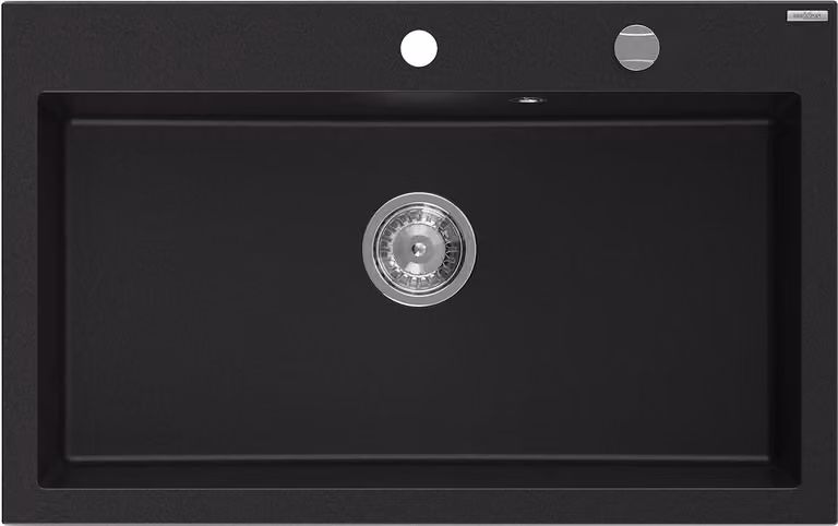 Mexen Elix lavello in granito 1-vasca 800 x 500 mm, nero, sifone cromato - 6527801005-77
