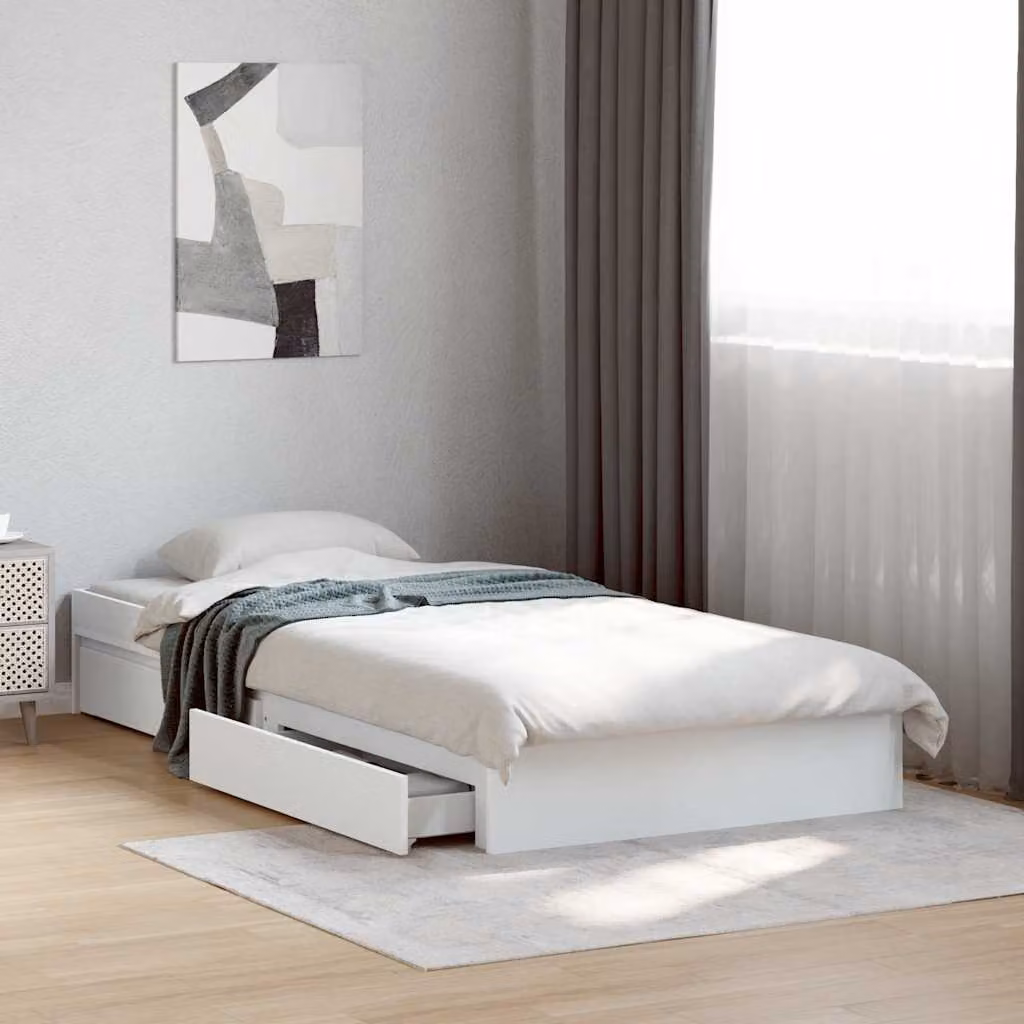 vidaXL Giroletto con Cassetti Bianco in Legno Multistrato L 90 cm x P 200 cm – 1