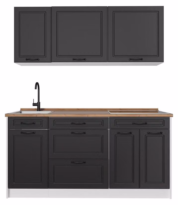 Cucina monoblocco Vicco R-Line Antracite country/Bianco 160 cm piano di lavoro Rovere dorato, Model 67743