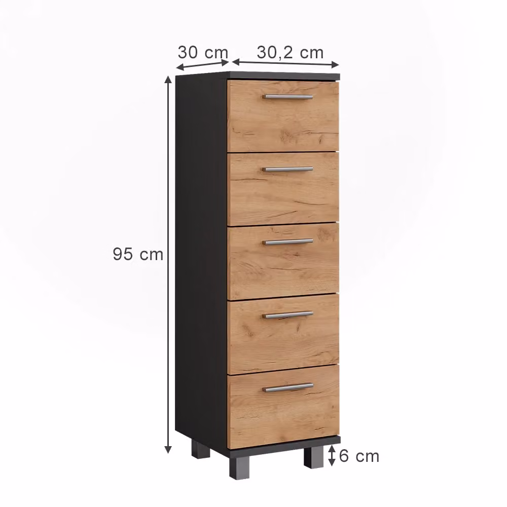 Mobile midi Ilias Vicco Antracite e Rovere dorato con cassetti e ante, L: 95 cm, P: 30.2 cm, H: 30 cm – 2