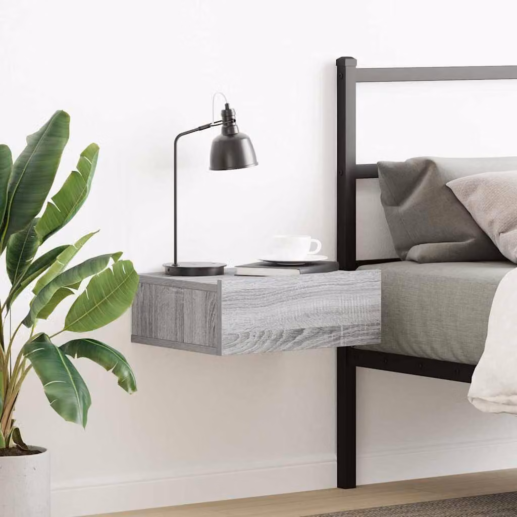 Comodino Pensile vidaXL Grigio Sonoma in Legno Multistrato L: 40 cm, P: 30 cm, H: 15 cm