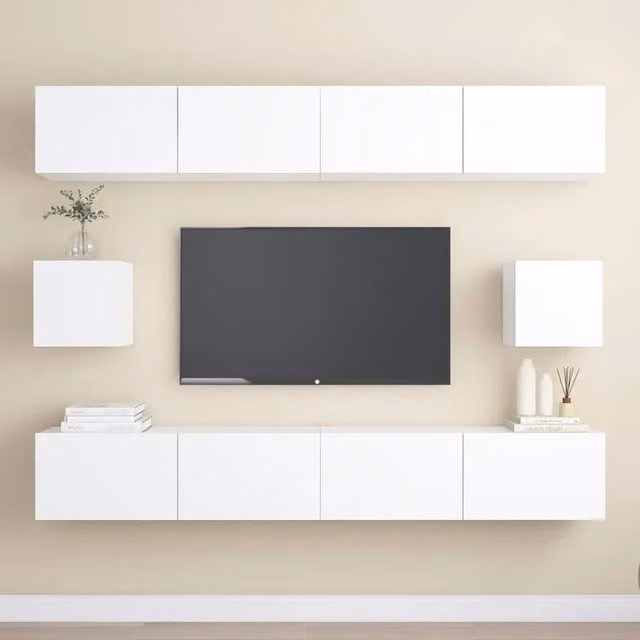 Set Mobili Porta TV 6 pz-Set di 6 Credenza per TV Bianco in Legno Multistrato 508835