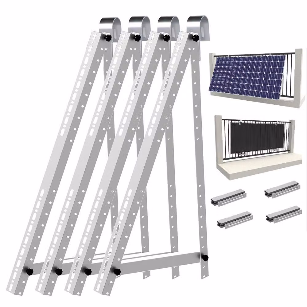 Staffa per pannelli solari 114 cm - staffa da balcone con gancio rotondo per moduli fotovoltaici, montaggio regolabile da 0 a 90° sulla ringhiera