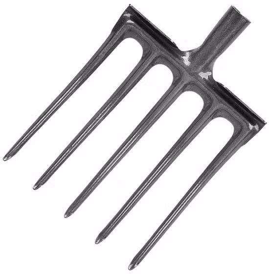 Forcella da giardino Unyqoos® con 5 denti – realizzata Acciaio al carbonio temprato e ricotto, compatibile con manici di Ø34 mm, robusta per l'uso in giardino e in agricoltura