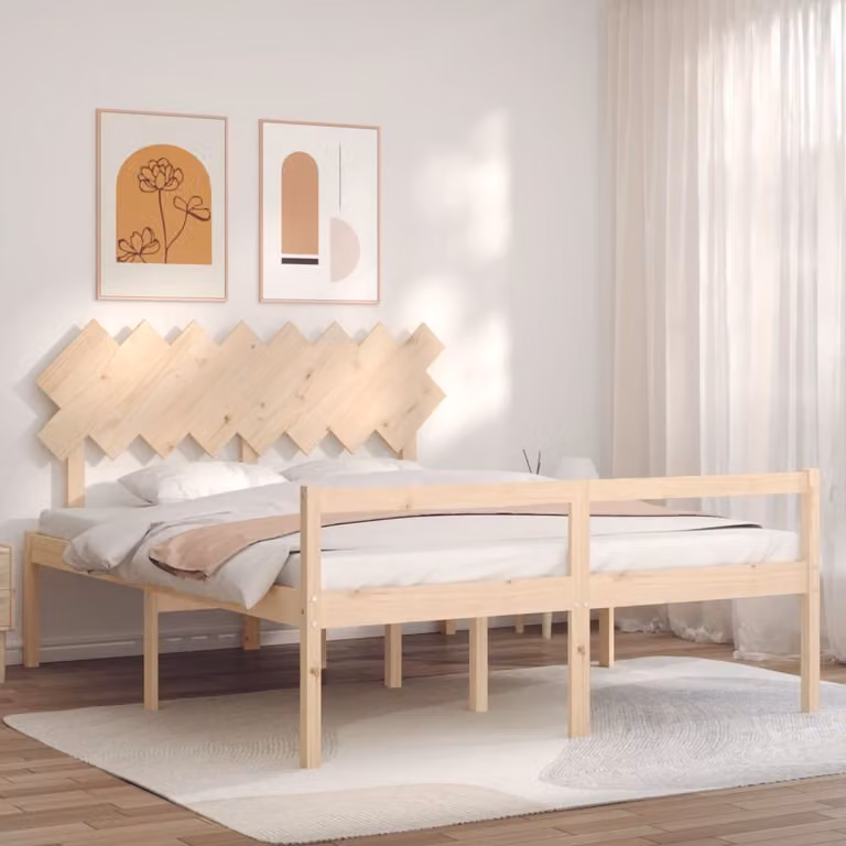 Letto per anziani vidaXL in legno massello di pino marrone con testiera L/P/H: 205.5 x 160 x 80.5 cm