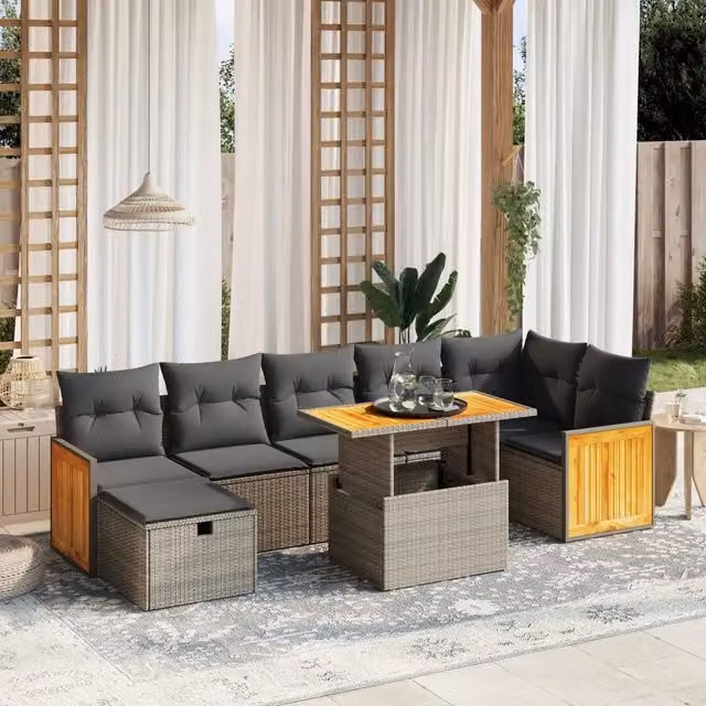 Set Divano da Giardino 8 pz con Cuscini Grigio in Polyrattan 3276259