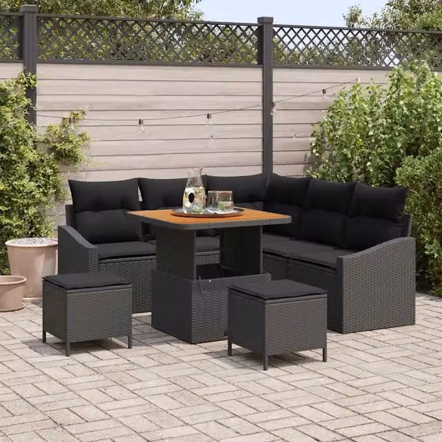 Set Divano da Giardino 8 pz Nero polyrattan 3362649