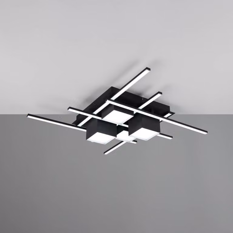 Trio Lighting Plafoniera a LED Roger, dimmerabile, Nero, Soggiorno / Sala da pranzo, Metallo, Moderno, Plafoniera LED