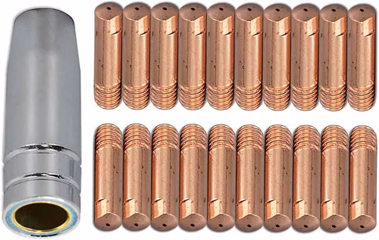 Contatti per torcia di saldatura CO2 MIG MAG, diametro 0,9 mm, filettatura M6 x 25 mm, confezione da 21 pezzi