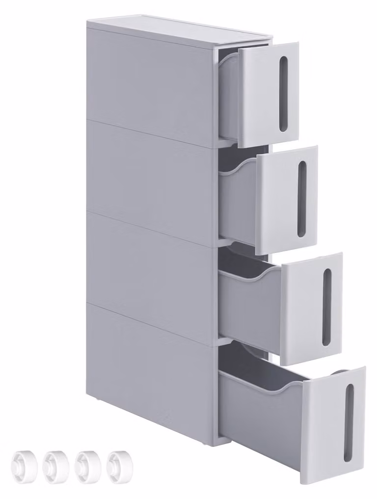 SONGMICS, scaffale angolare con ruote, 4 cassetti, 17,3 x 45,2 x 84 cm