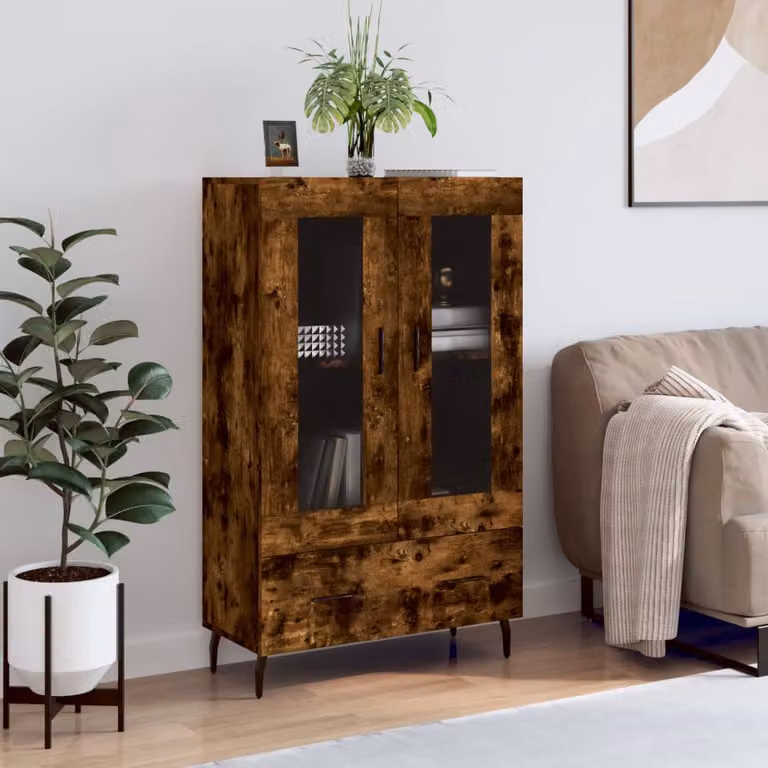 Credenza moderna vidaXL in legno multistrato color rovere fumo, L: 69,5 cm, P: 31 cm, H: 115 cm