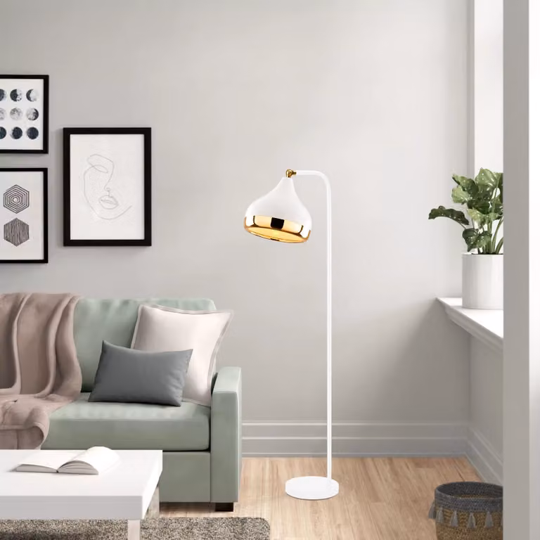 Opviq, moderna lampada da terra con struttura in metallo, altezza 120 cm, Ø 17 cm, bianco e oro | Attacco E27, max. 40 W, IP20 | Ideale per la casa e gli hotel, design elegante.
