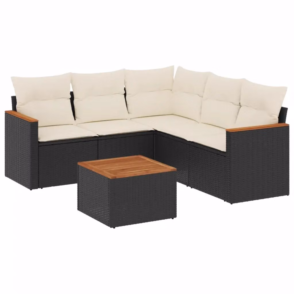 Set Divano da Giardino a L vidaXL in Polyrattan Nero con 6 Pezzi e Cuscini Inclusi – 2