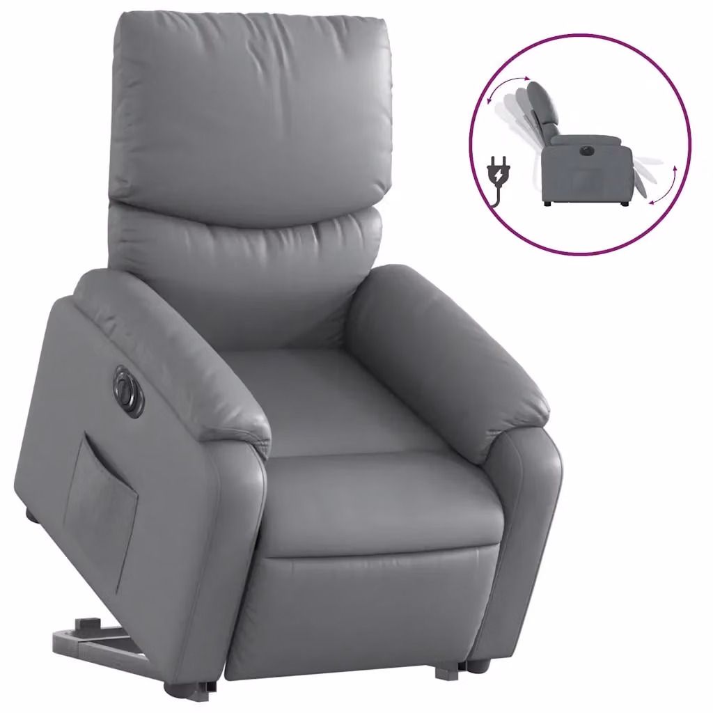 Poltrona Alzapersona Reclinabile vidaXL in Similpelle Grigia con Assistenza Elettrica per Senior – 2