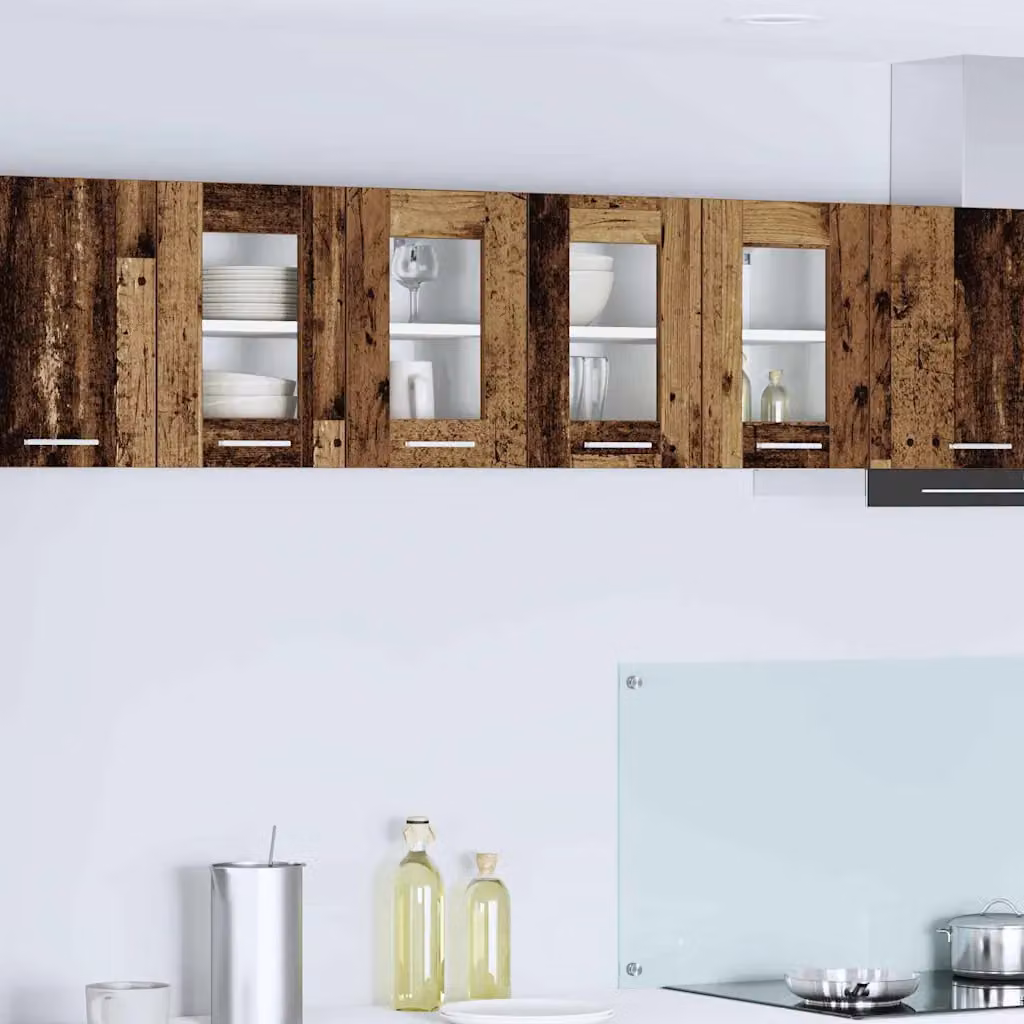 Set di 2 armadi pensili da cucina vidaXL in legno marrone con ante in vetro e ripiani interni