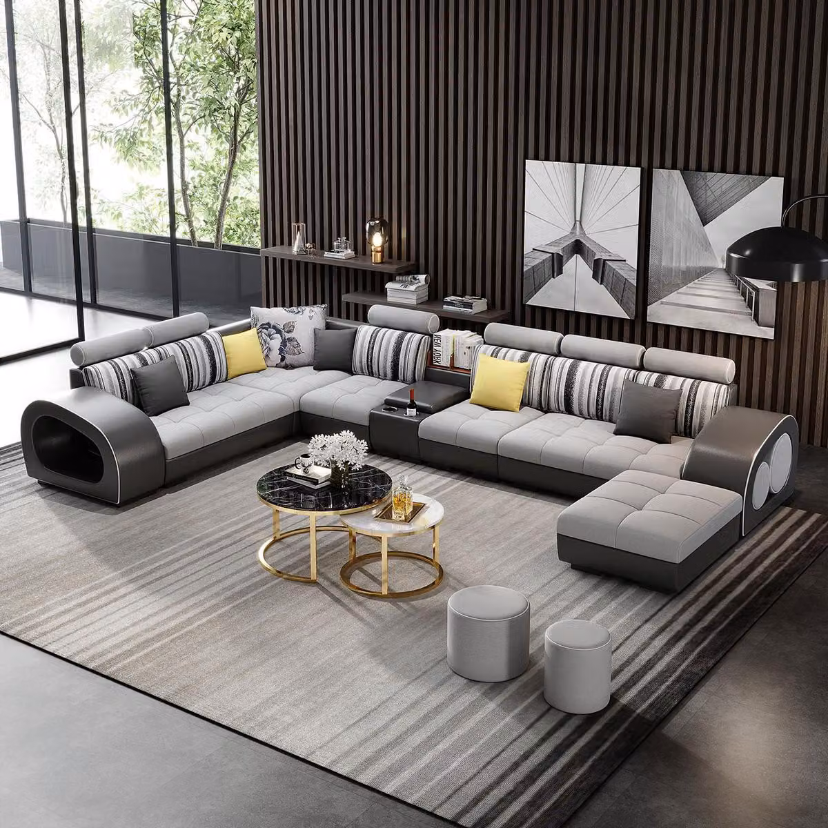 Ledersofa Sofa mit USB Couch Designersofa U-Form Eckgarnitur Polsterecke Big
