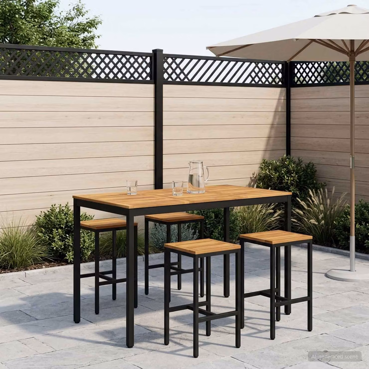vidaXL Tavolo da Bar da Giardino NAARDEN in Legno di Acacia Bianco, Nero e Marrone, L/P/H: 88,5 x 60 x 105 cm