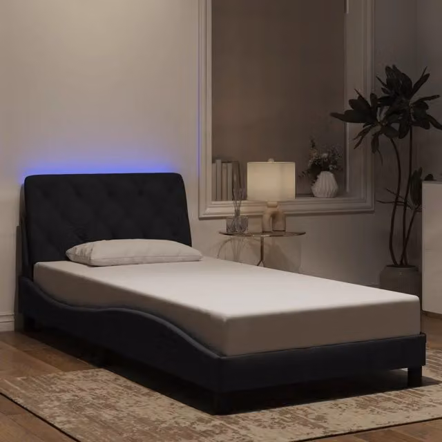 Letto con giroletto in velluto nero vidaXL con illuminazione LED e porta di ricarica USB L: 200 cm, P: 100 cm