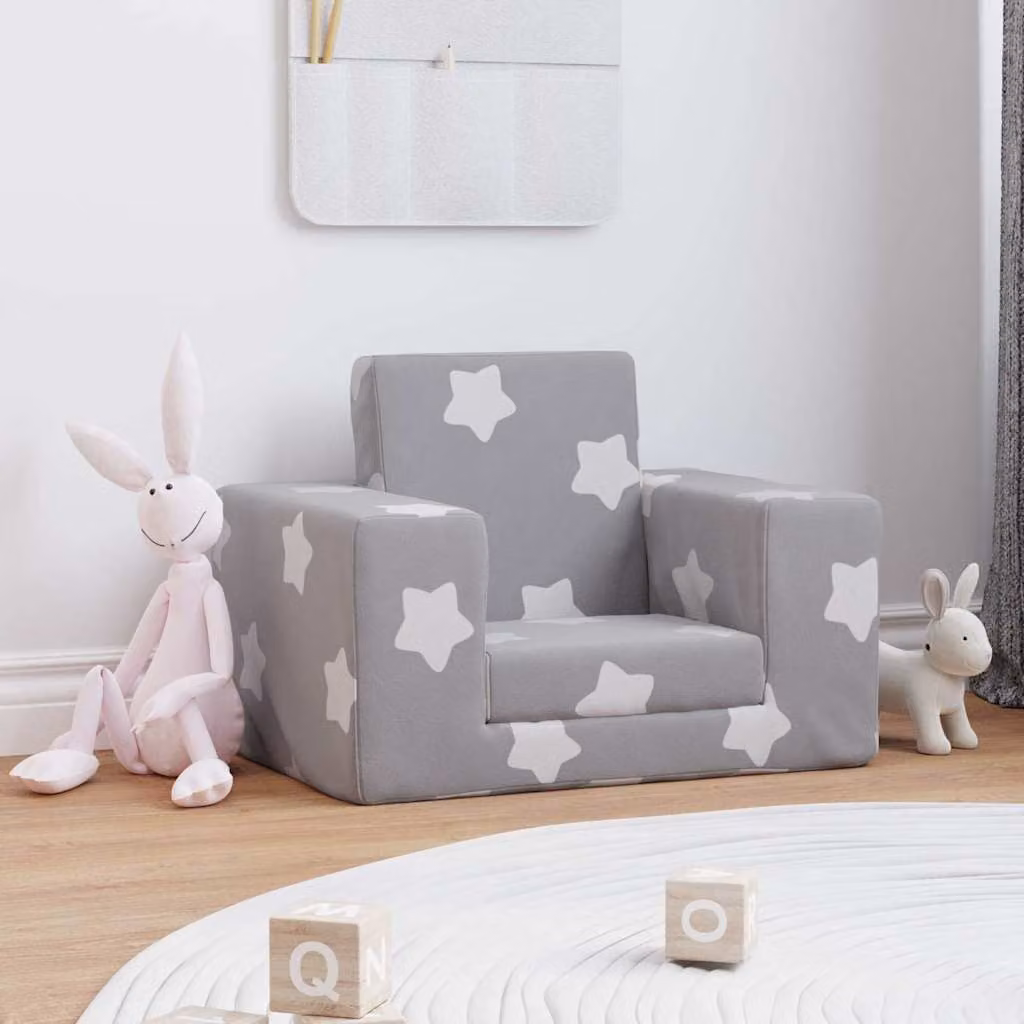 Maison Exclusive - Divano letto per bambini, colore grigio chiaro, motivo stelle, tessuto morbido e peluche