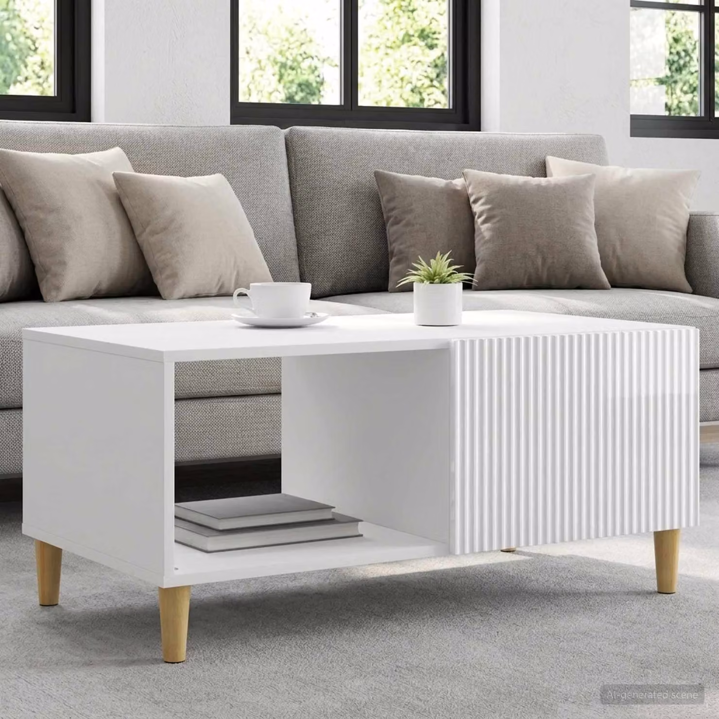 vidaXL Tavolino da salotto moderno in MDF bianco lucido L: 90 cm, P: 50 cm, H: 40 cm