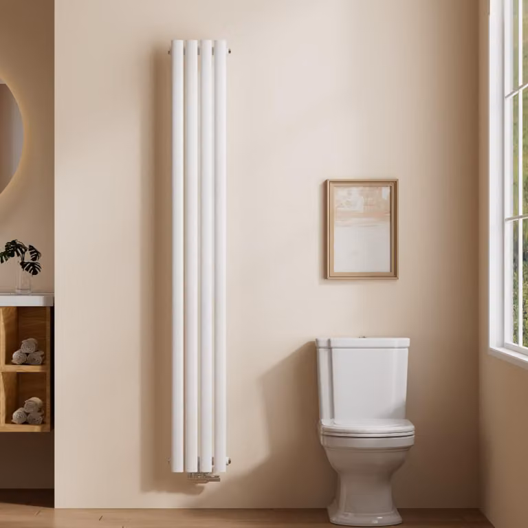 Radiatore tubolare EMKE Design per il funzionamento ad acqua calda Attacco centrale Verticale Ovale Monostrato 483 Watt 24cm x 180cm Bianco senza elemento riscaldante