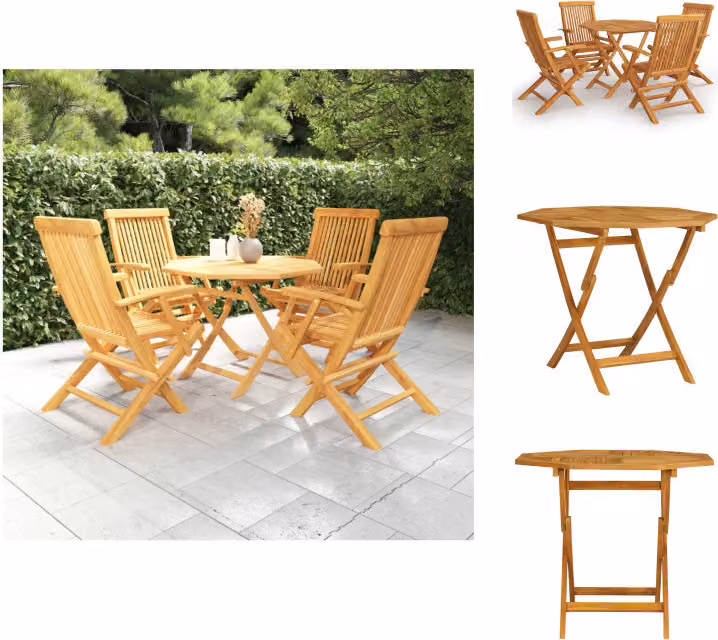 vidaXL Set da pranzo da giardino 5 pezzi in teak massiccio - Set di mobili da giardino