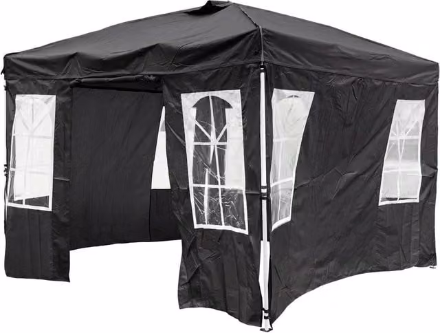 Gazebo da giardino pieghevole con struttura in metallo e pareti in plastica, colore nero – 1