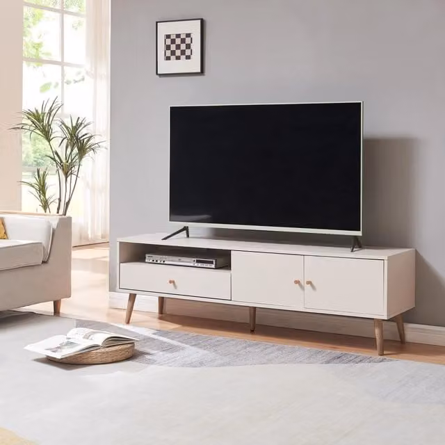 Mobile Porta TV Hallevil en.casa con Cassetto e 2 Ante, Grigio Chiaro, L/P/H: 150 x 39 x 45 cm