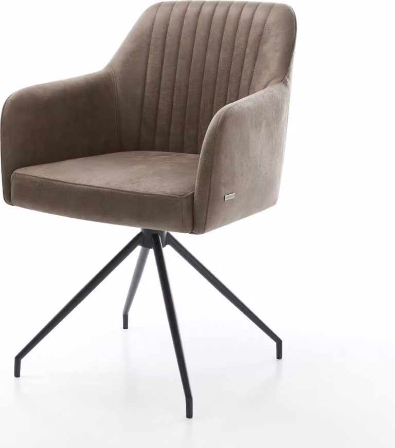DELIFE Sedia da pranzo Greg-Flex in microfibra color taupe, struttura a croce vintage con gambe coniche, imbottitura in molle insacchettate