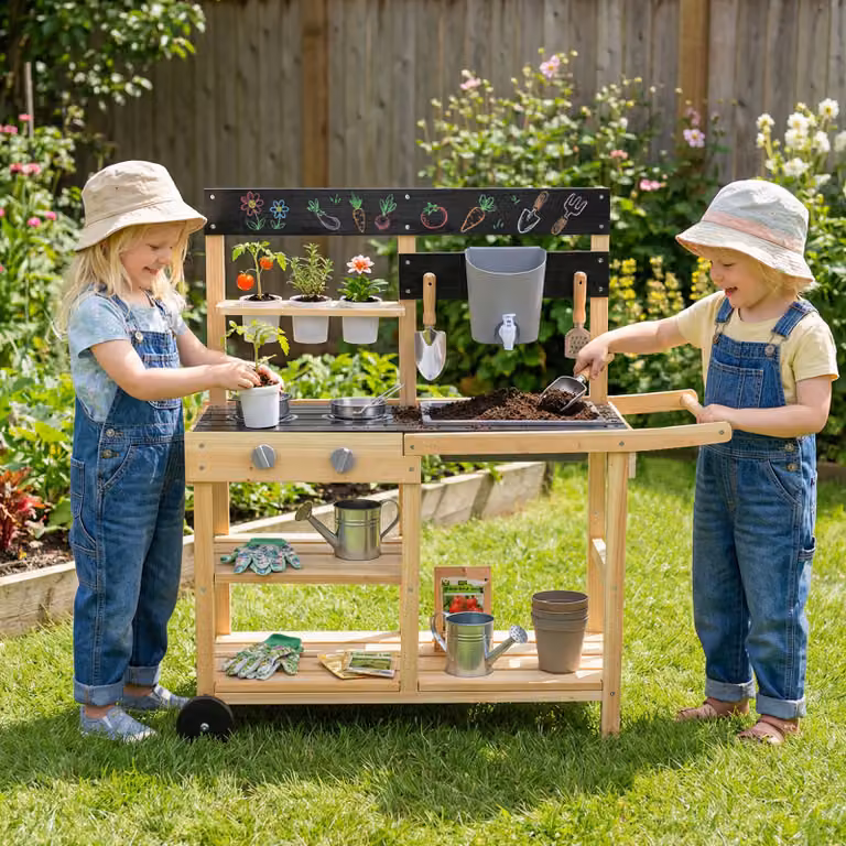 Cucina giocattolo da esterno e interno Costway in legno beige e multicolore per bambini dai 3 anni in su