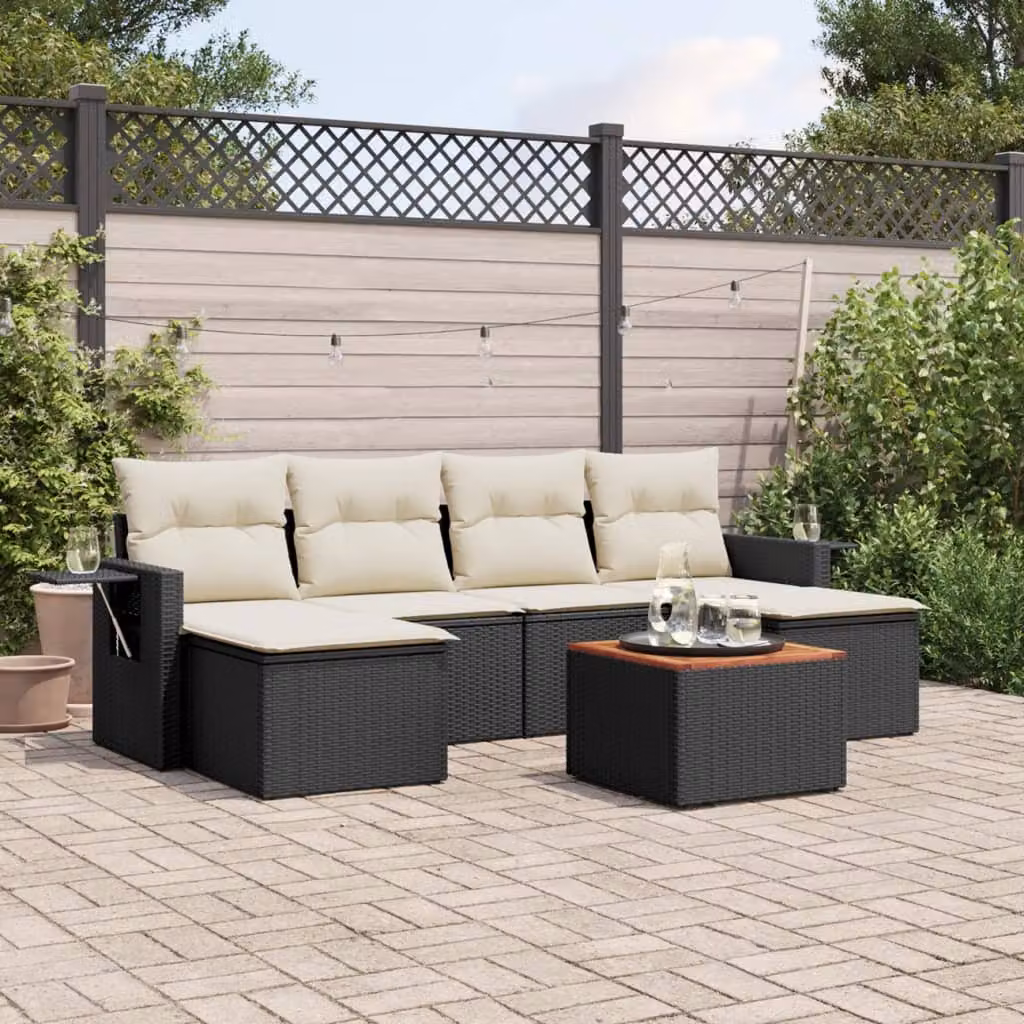 vidaXL Set Divano da Giardino a L con 7 Cuscini in Polyrattan Nero e Struttura in Metallo – 1