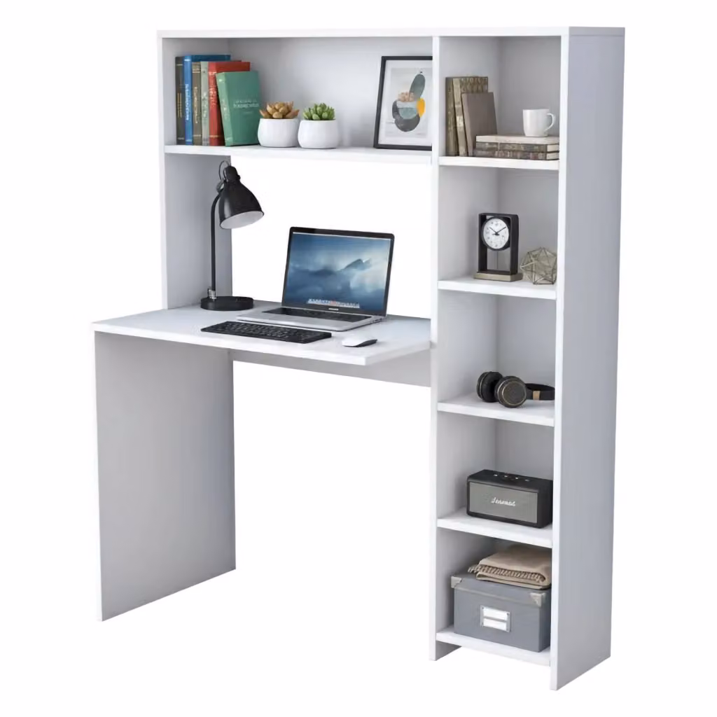 Scrivania DMORA moderna per ufficio e casa, tavolo porta PC bianco, L: 113 cm, P: 40 cm, H: 142 cm – 2