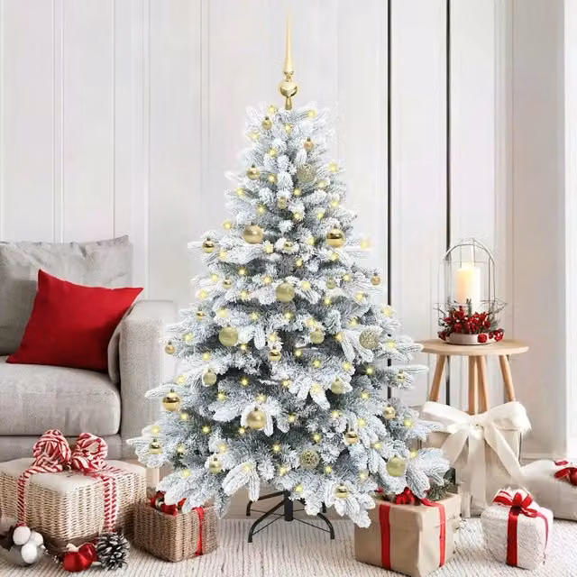 Albero di Natale artificiale moderno vidaXL bianco con 150 LED luce bianca calda in PE e PVC, Altezza: 150 cm – 1
