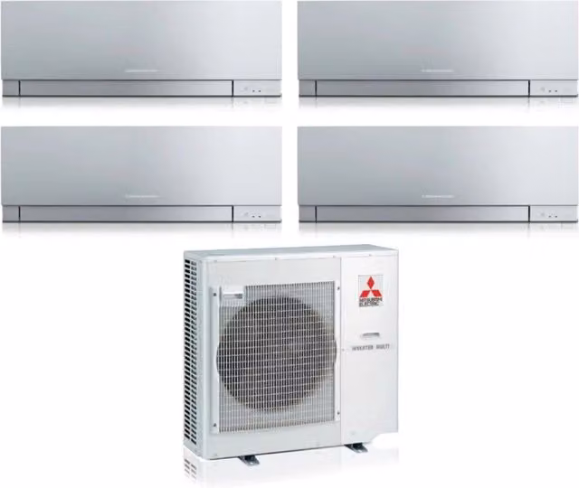 Climatizzatore Condizionatore Mitsubishi Electric Quadri Split Inverter serie KIRIGAMINE ZEN SILVER MSZ-EF con MXZ-4F80VF Wi-Fi Integrato Colore Argento