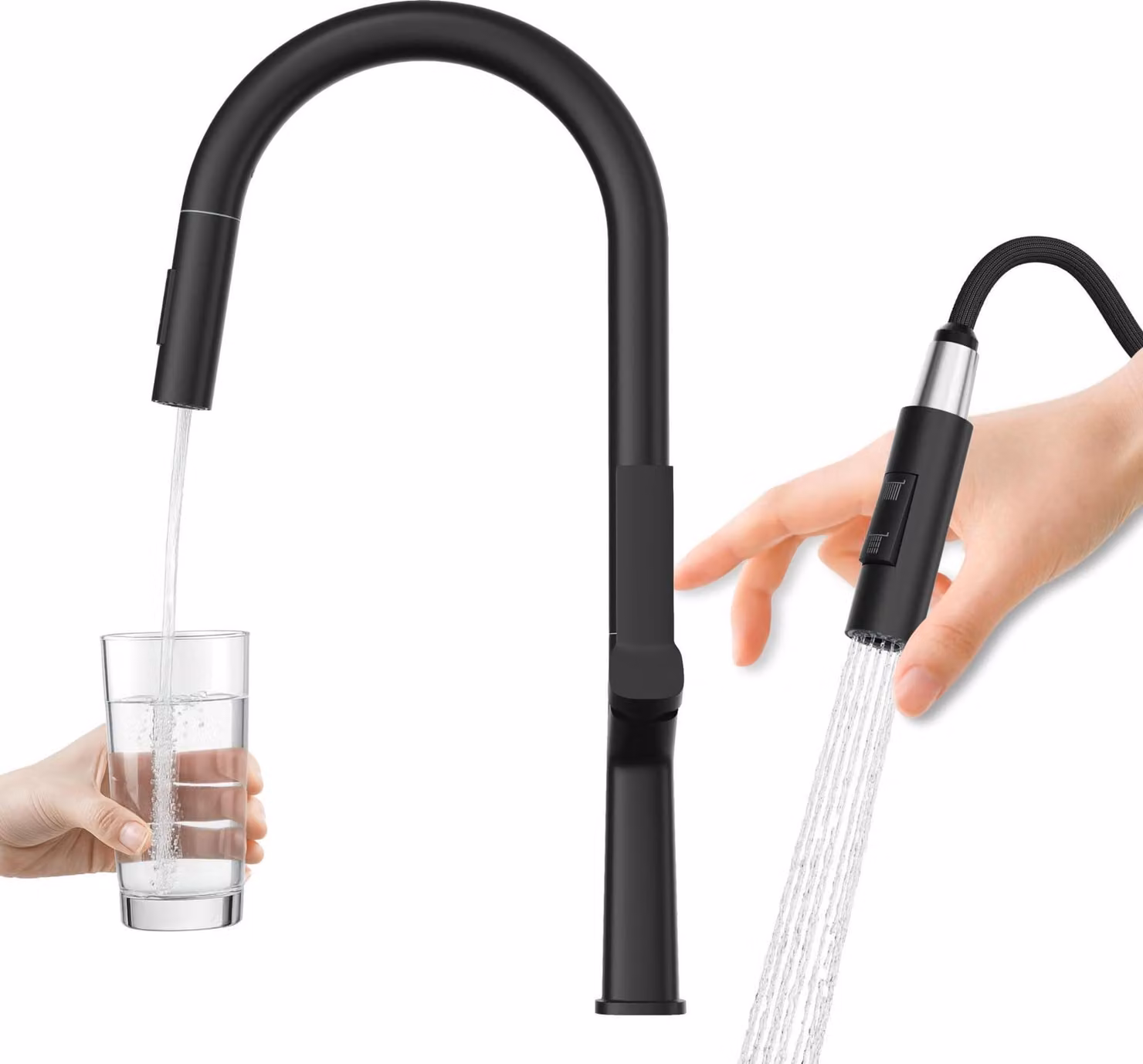 Granitan - Miscelatore cucina - Rubinetto cucina altezza 46 cm - Miscelatore lavello nero - ELLIS
