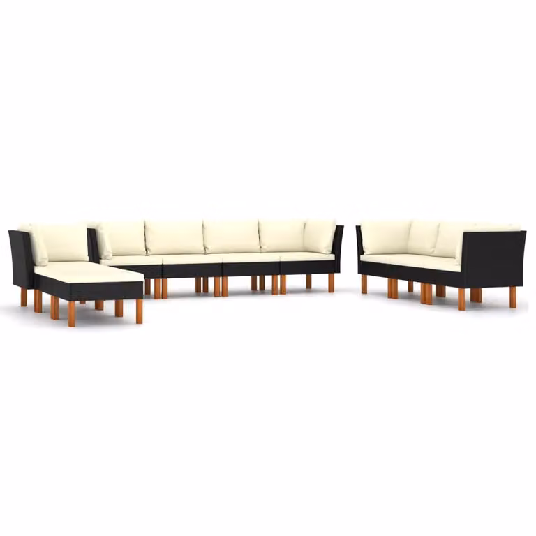Set Divani da Giardino 10 pz con Cuscini in Polyrattan Nero