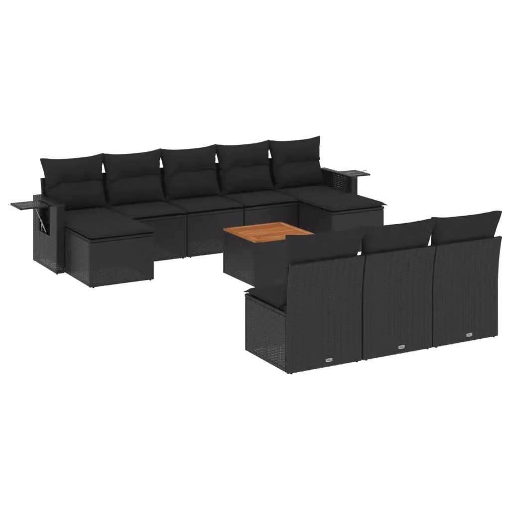 vidaXL Set Divani da Giardino 11 pz in Polyrattan Nero con Cuscini e Tavolino da Esterno – 2